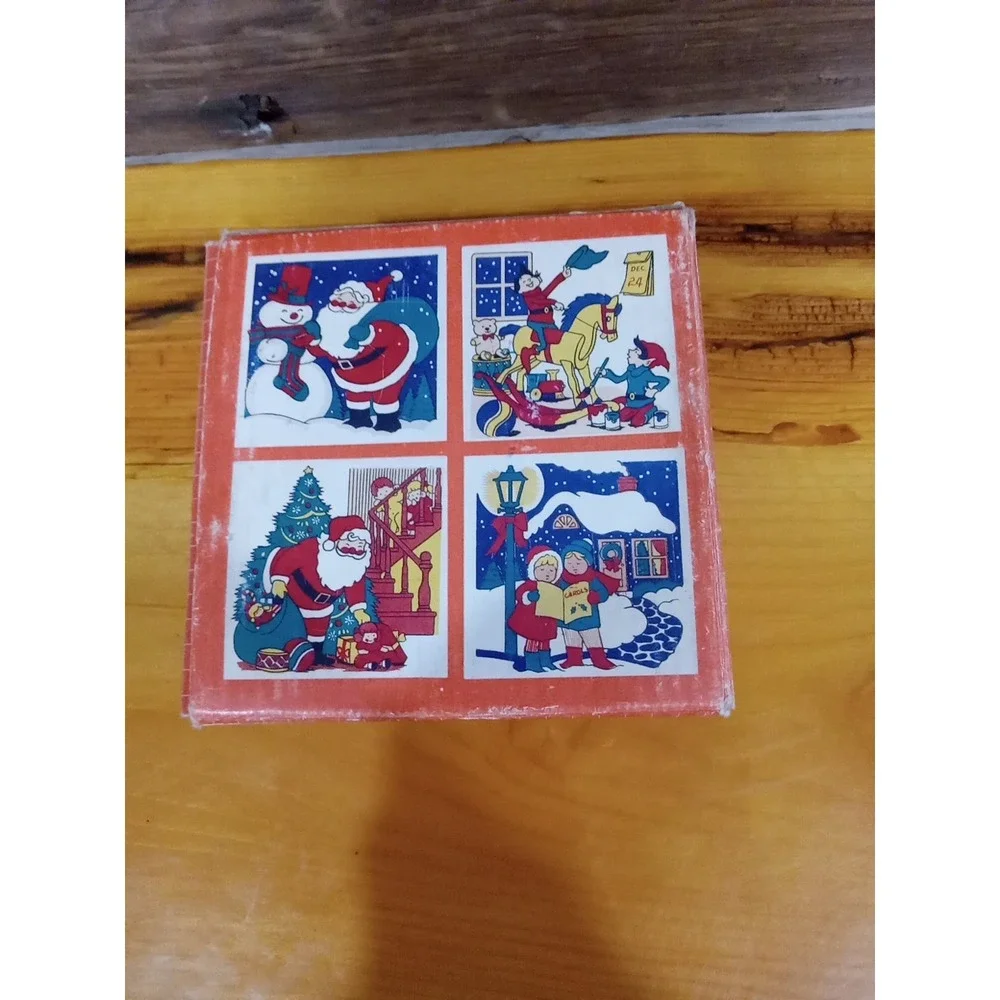ArtMark Christmas Vintage 1987 Tile Trivets Set 4 Santa Snowman Rocking Horse 4